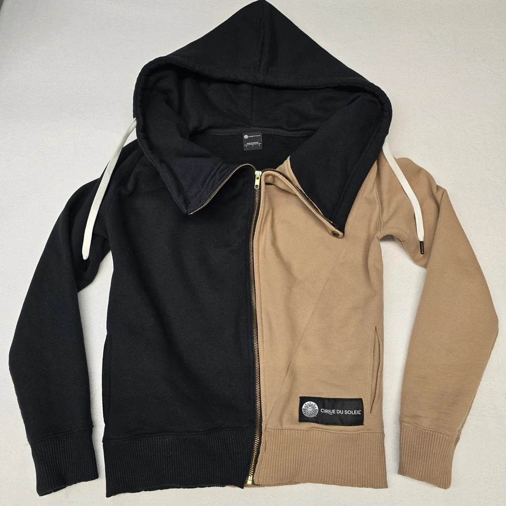 Cirque du Soleil Womens S Full Zip Hoodie Colorblock Black Tan Thick Hoodie